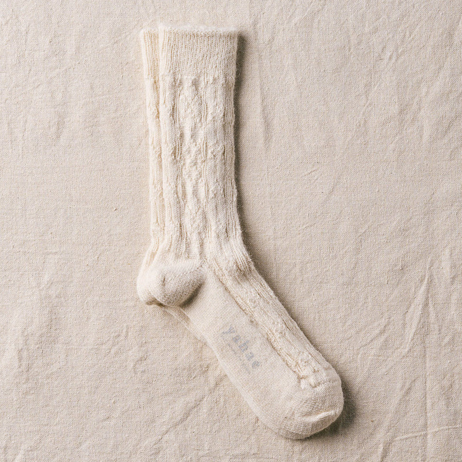 Yahae | Cable Pattern Socks | Natural