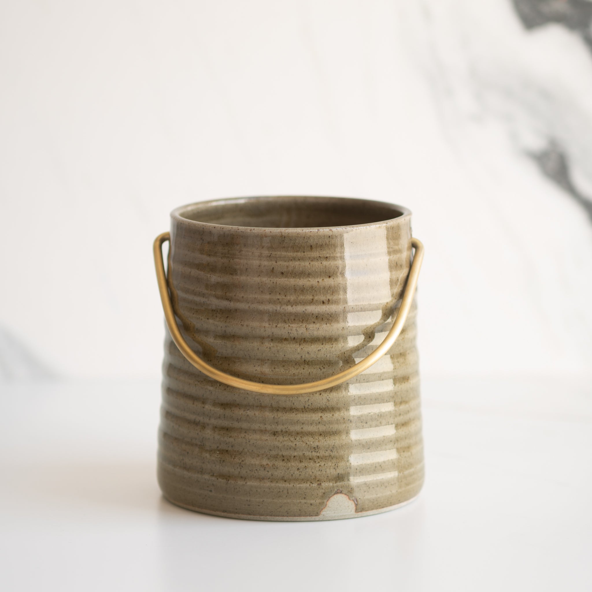 Anna Campbell | NZ Ceramics | Utensil Holder with Brass Handle | Green
