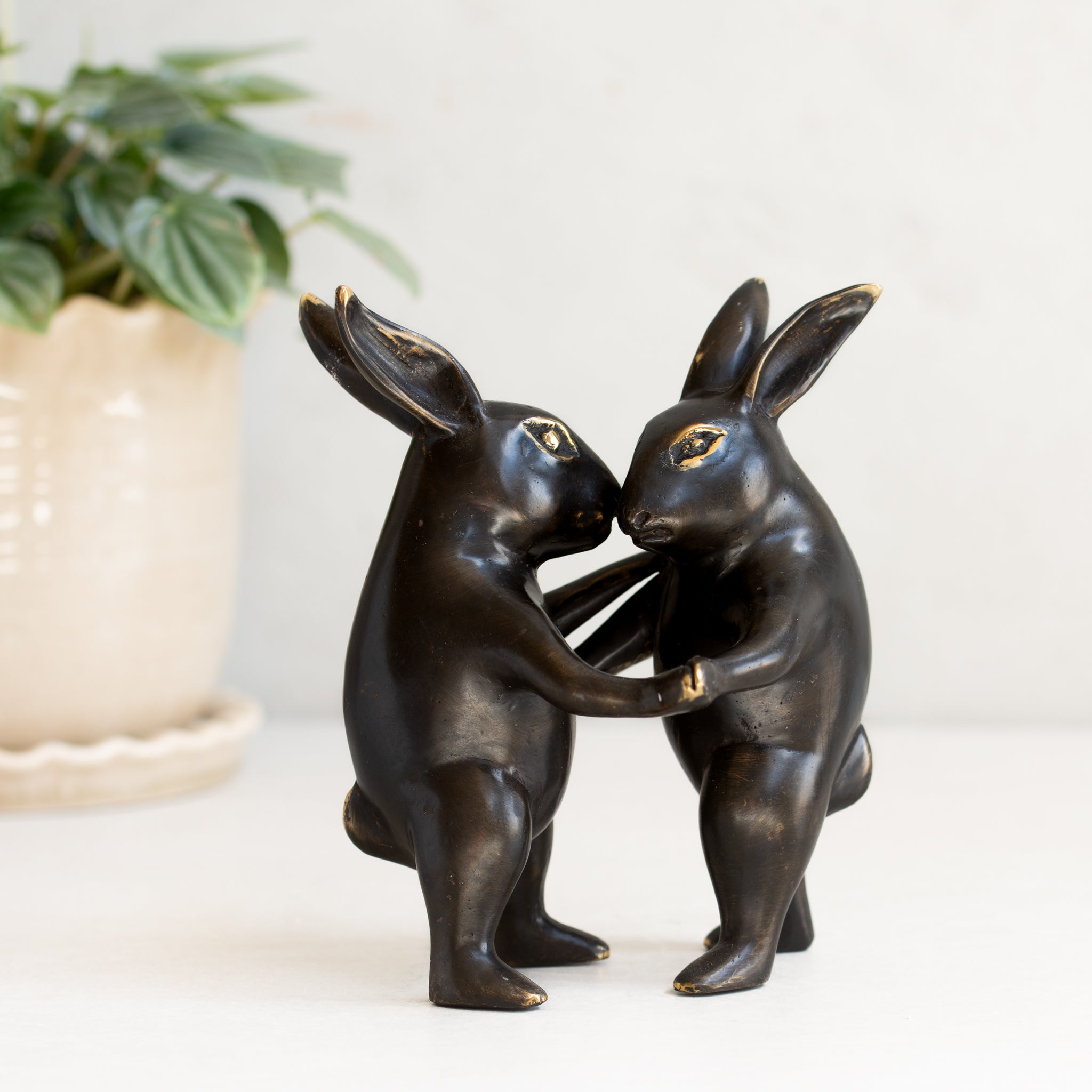 Bronze Dancing Rabbits | Polished Gold Highlights