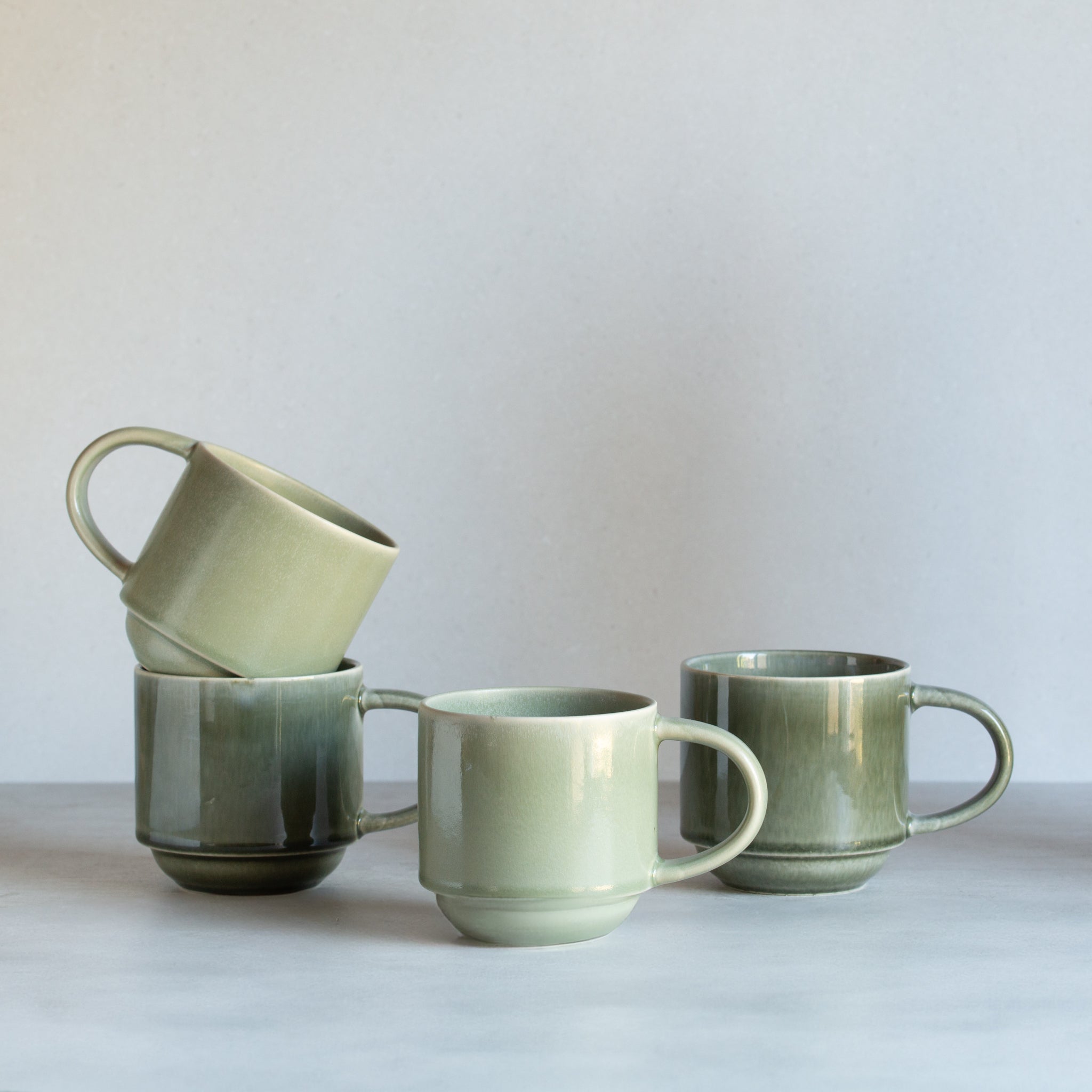Calla Mugs | Set of 4 | Green Smoke