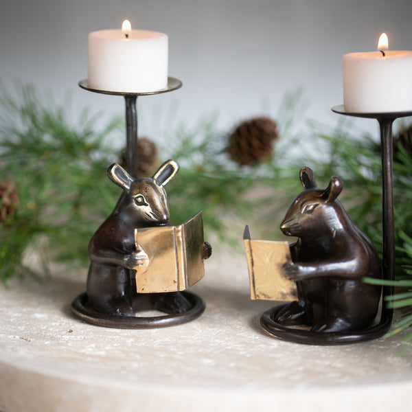 Bronze Book Mouse Tealight Stand | Antique