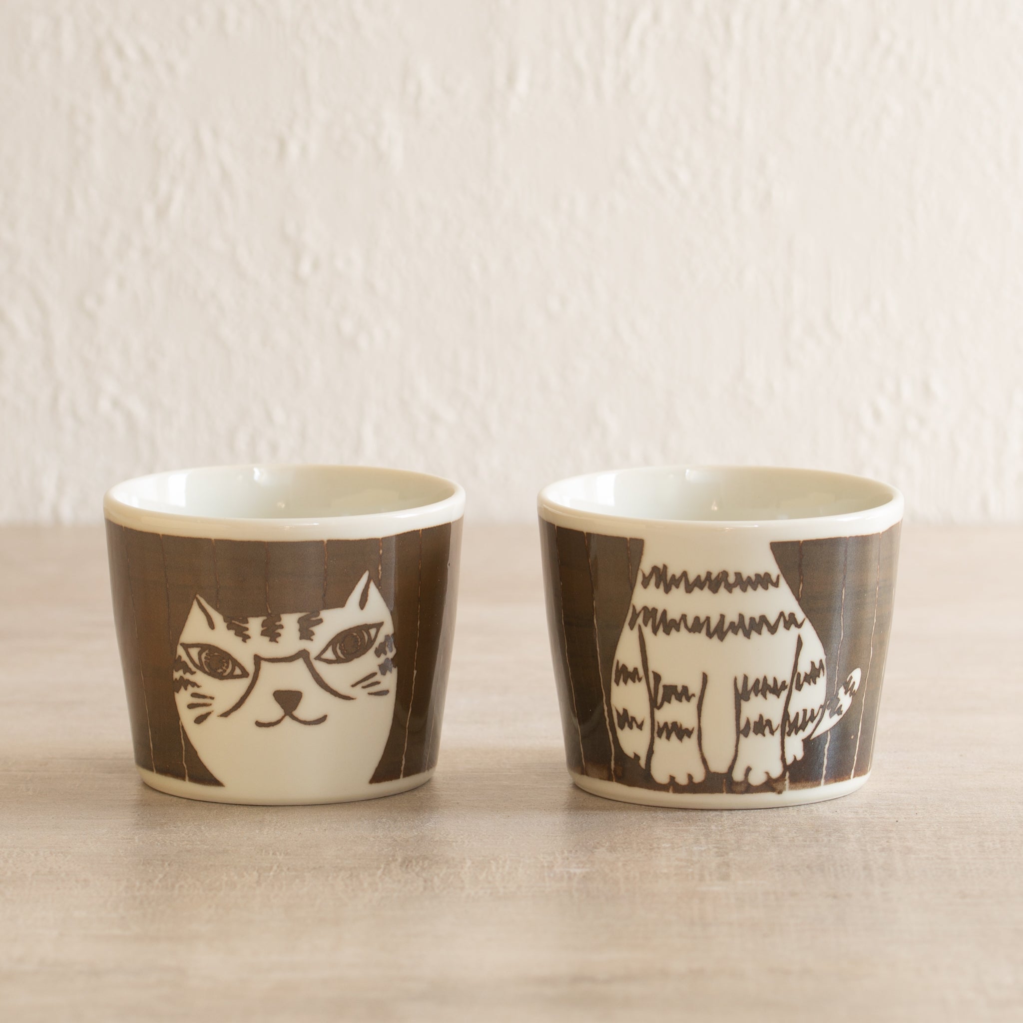 Japanese Ceramics | Cat Stacking Cup Set | Brown
