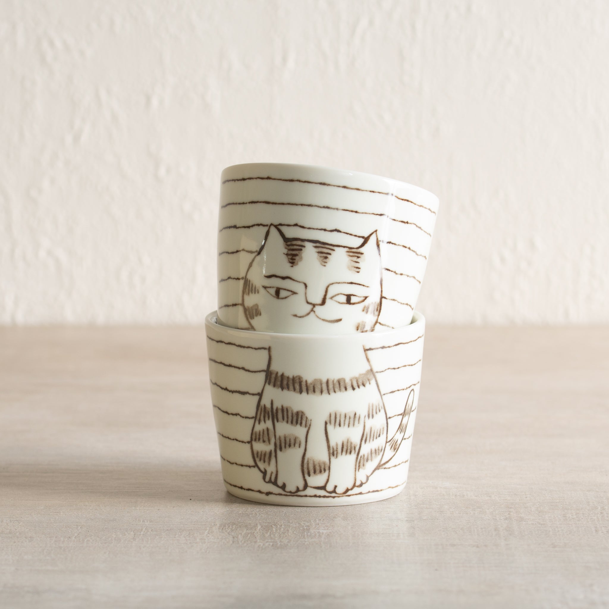 Japanese Ceramics | Cat Stacking Cup Set | White