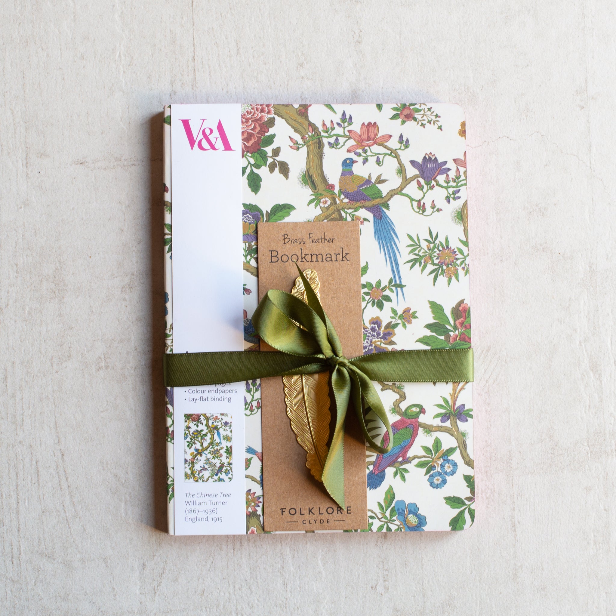 Luxury Notebook Chinese Tree + Brass Feather Bookmark