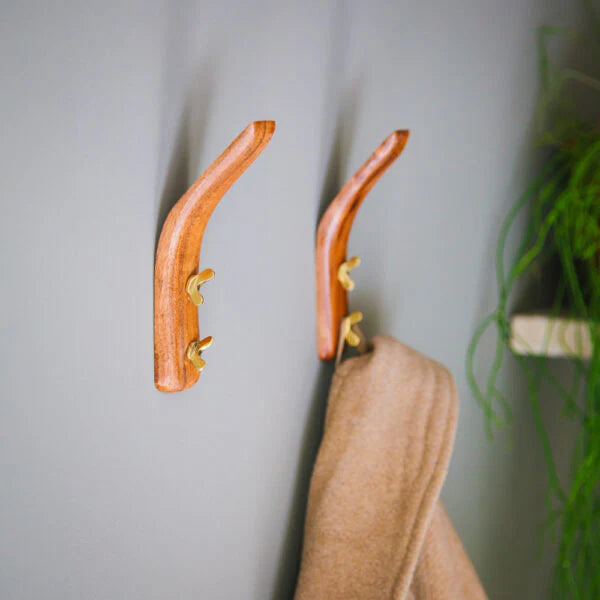 Coat Hook | Wood + Brass
