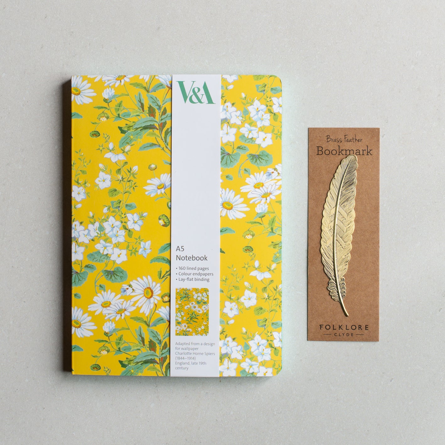 Bundle |Luxury Notebook | Yellow Daisies + Brass Feather Bookmark