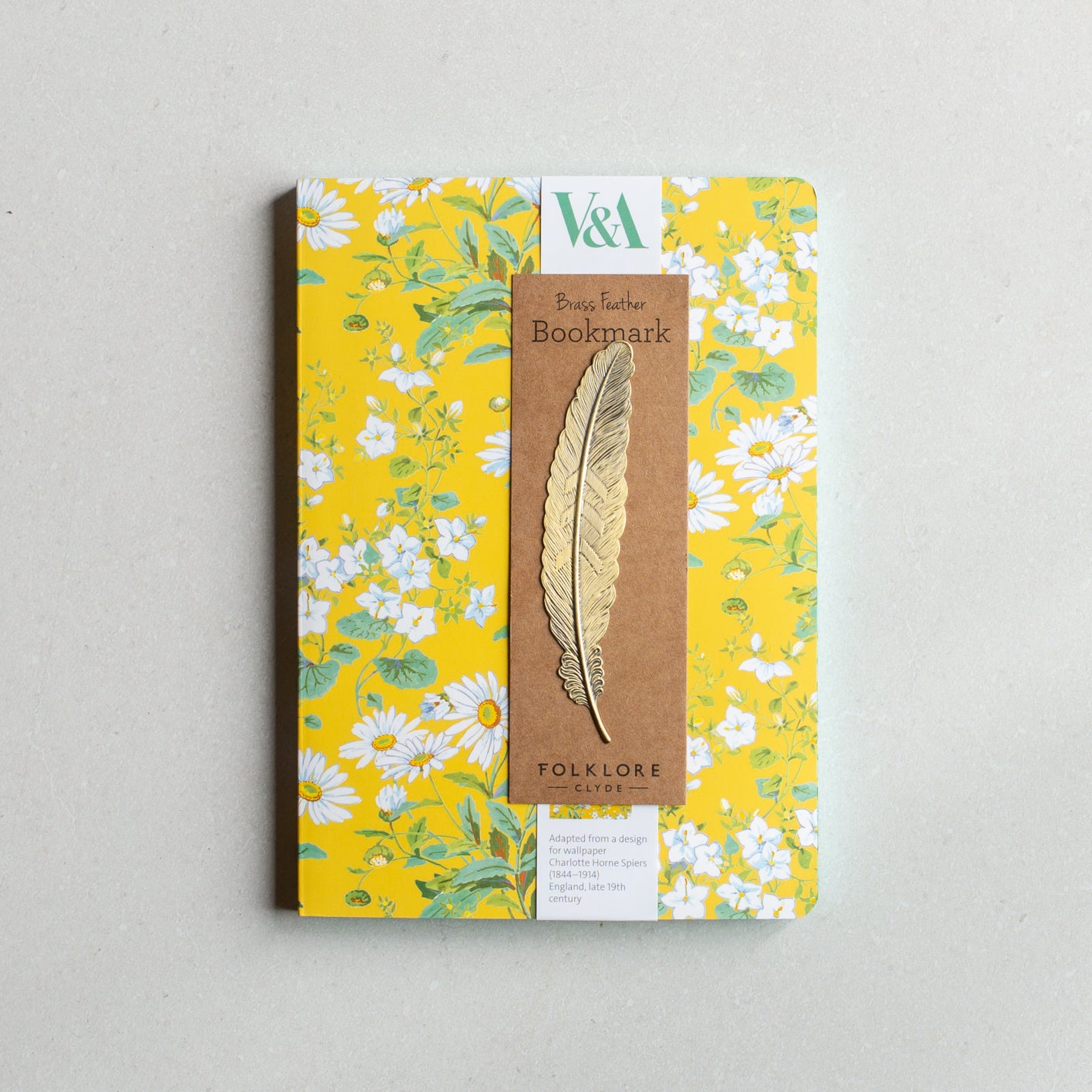 Bundle |Luxury Notebook | Yellow Daisies + Brass Feather Bookmark