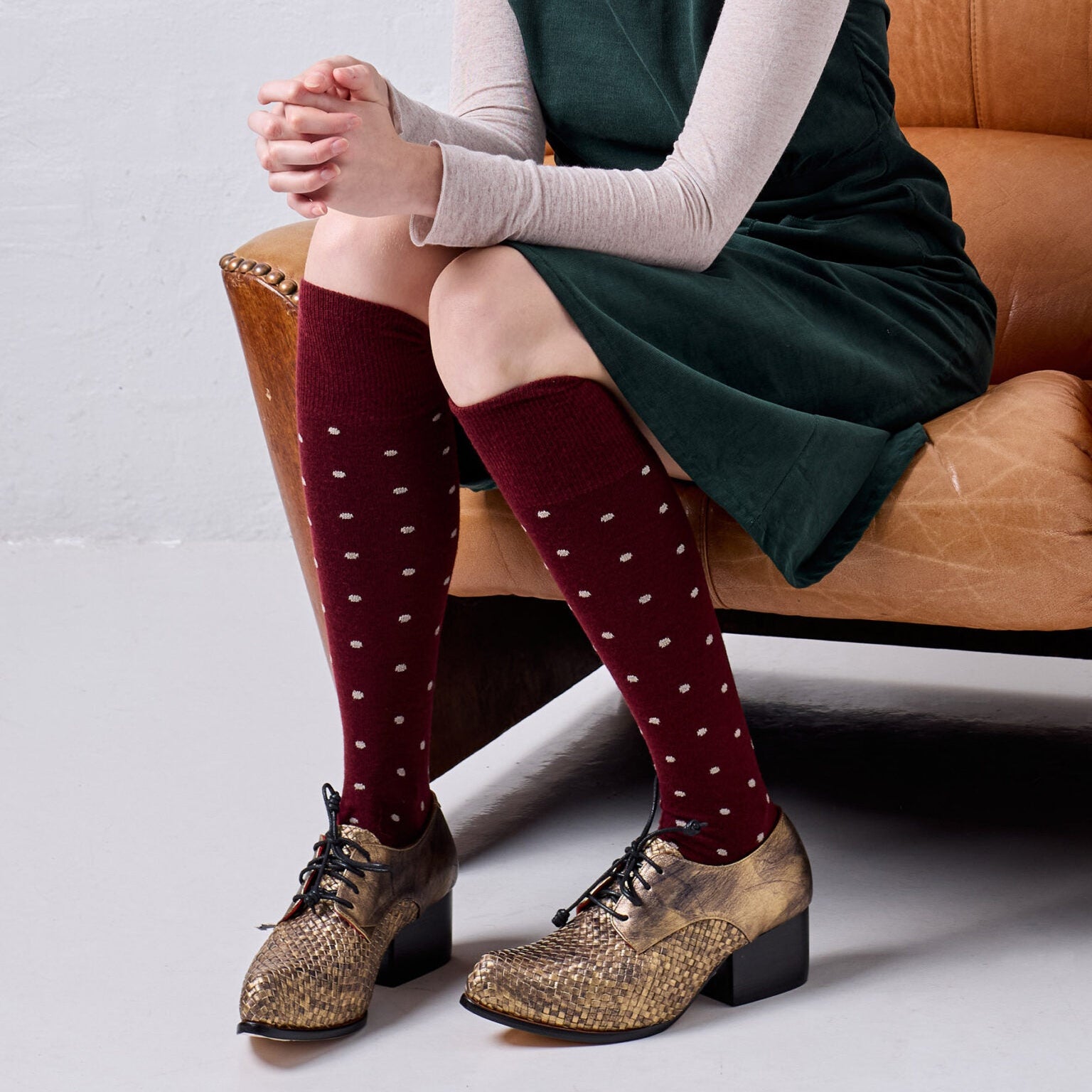 Dotty Wool Socks | Burgundy | OS