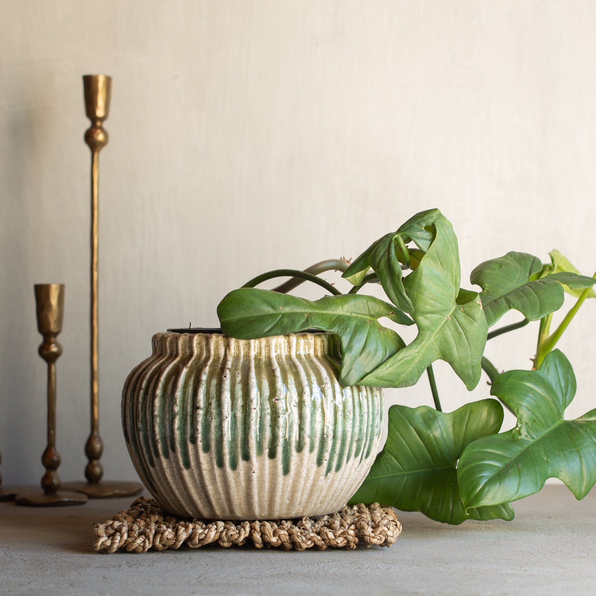 Eartha Ceramic Planter Pot | Olive/Teal | Medium