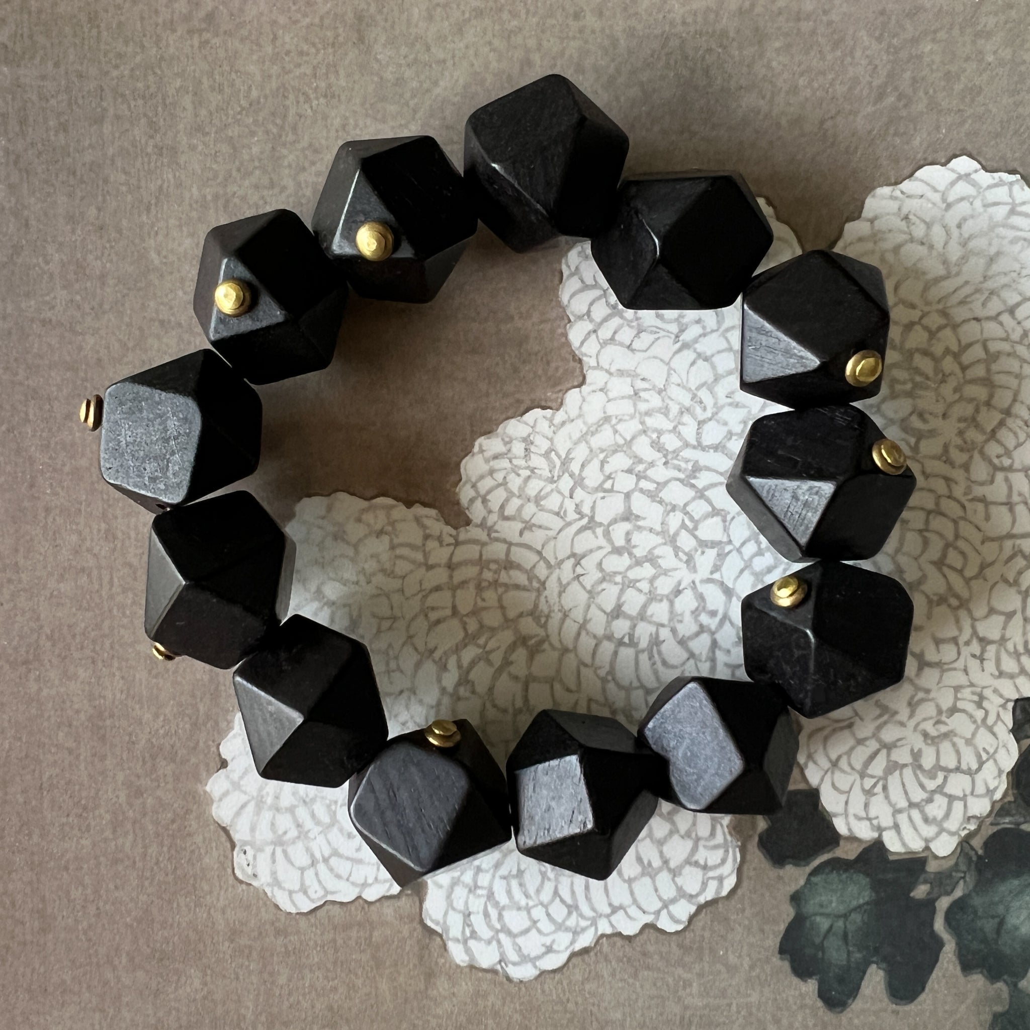 Brass + Faceted Ebony Wood Bracelet