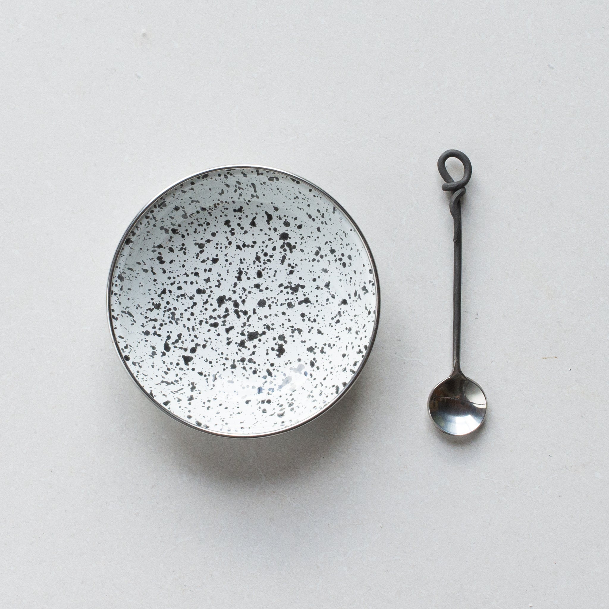 Bundle | Enamel Splatter Tapas Dish + Condiment Spoon | Black