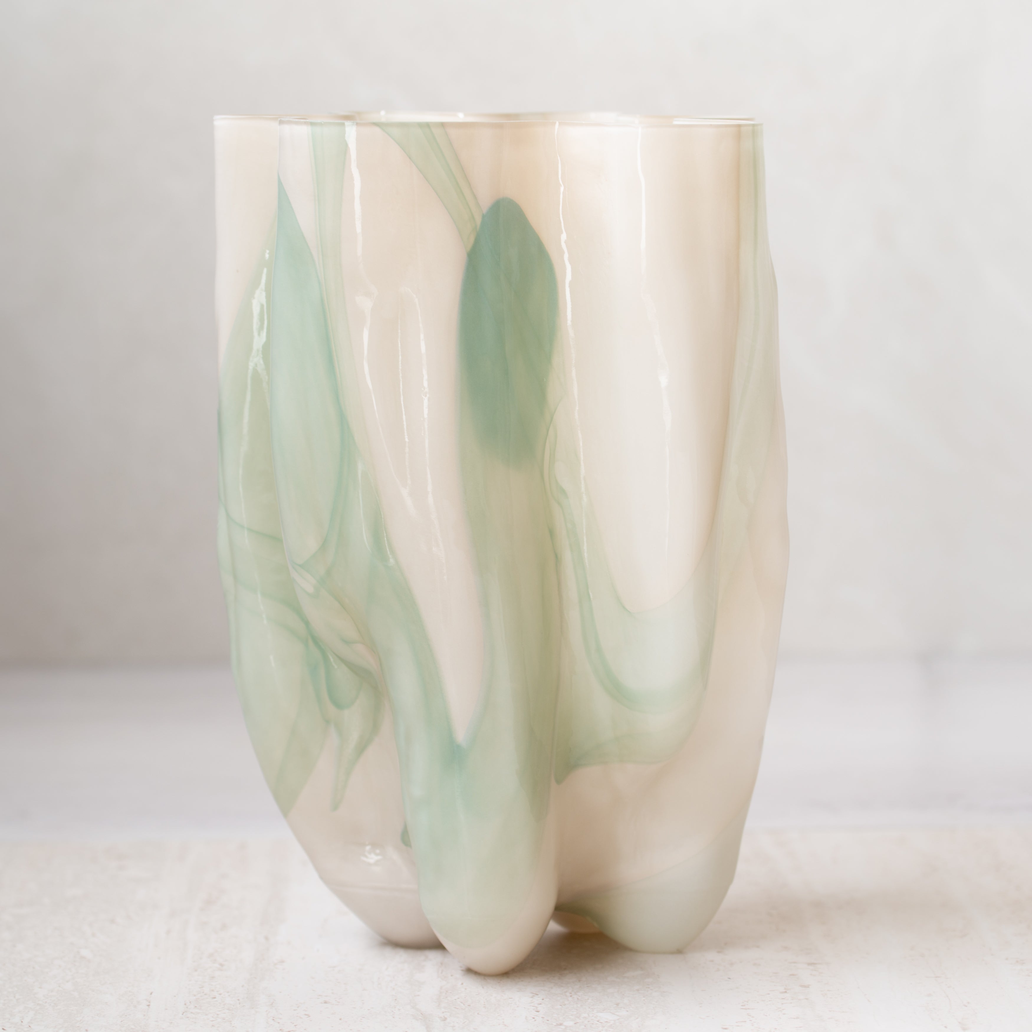 Evelina Glass Vase | Green + Cream | Tall