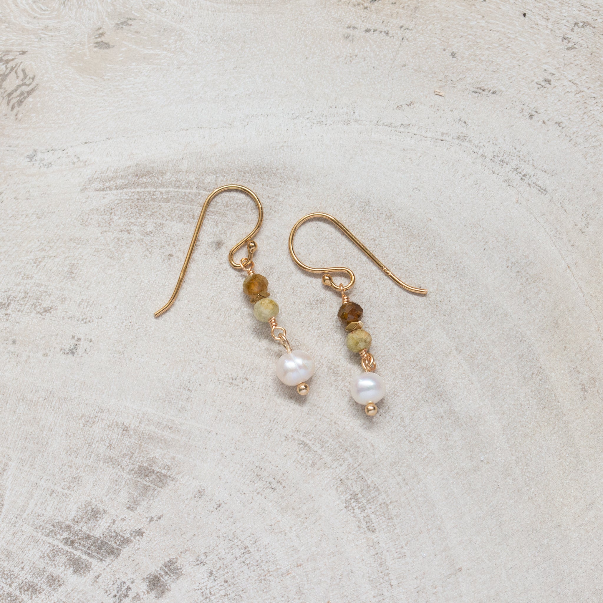 Crystal + Stone Earrings | Green Garnet + Pearl