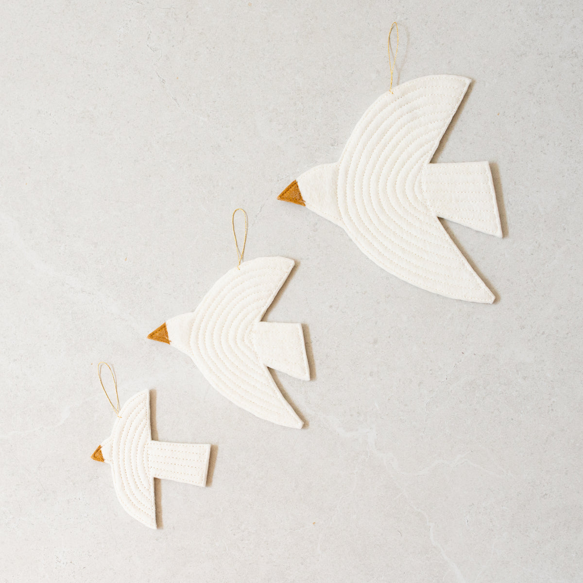 Muskhane Hand-Quilted Wool Felt Bird Trio | Natural