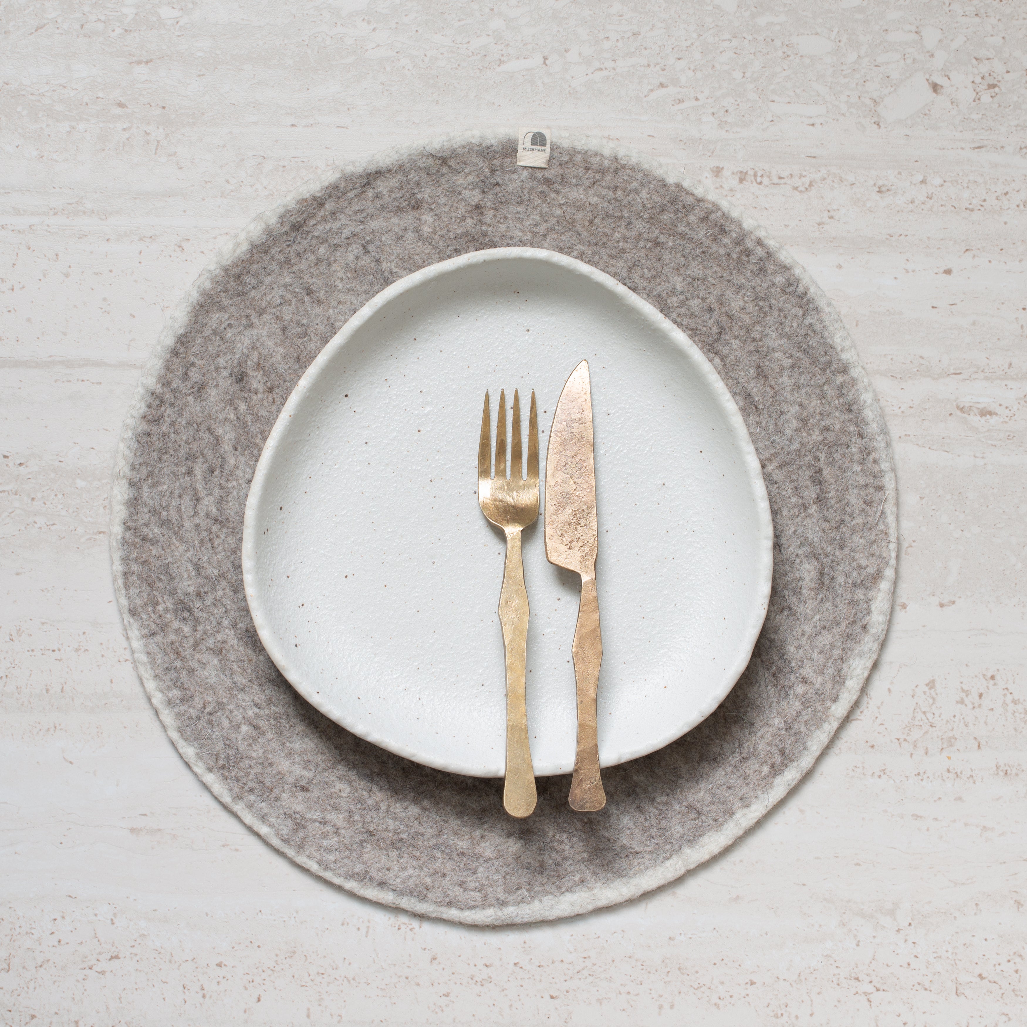 Muskhane Wool Felt Placemat | Light Stone + Natural