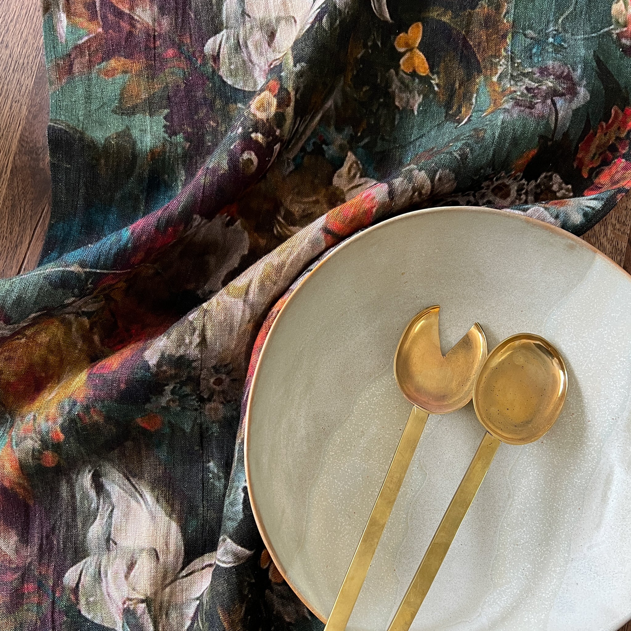 Linen Tea Towel | Green Floral