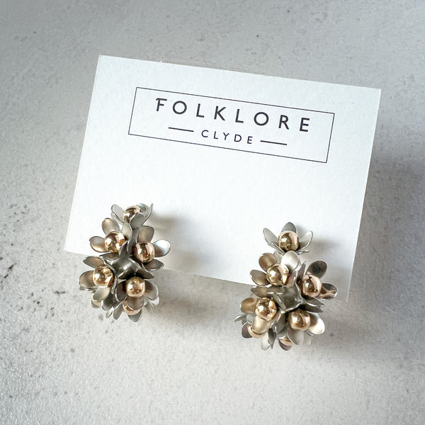Folklore Earrings | Flower Cluster | Matte Silver