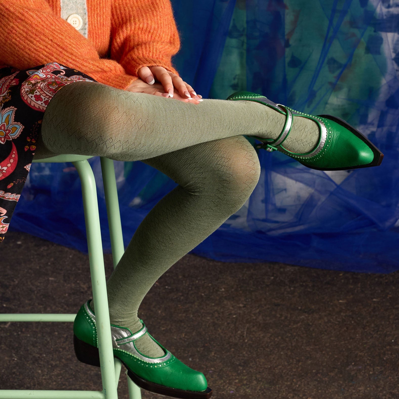 Geo Merino Wool Tights | Sage