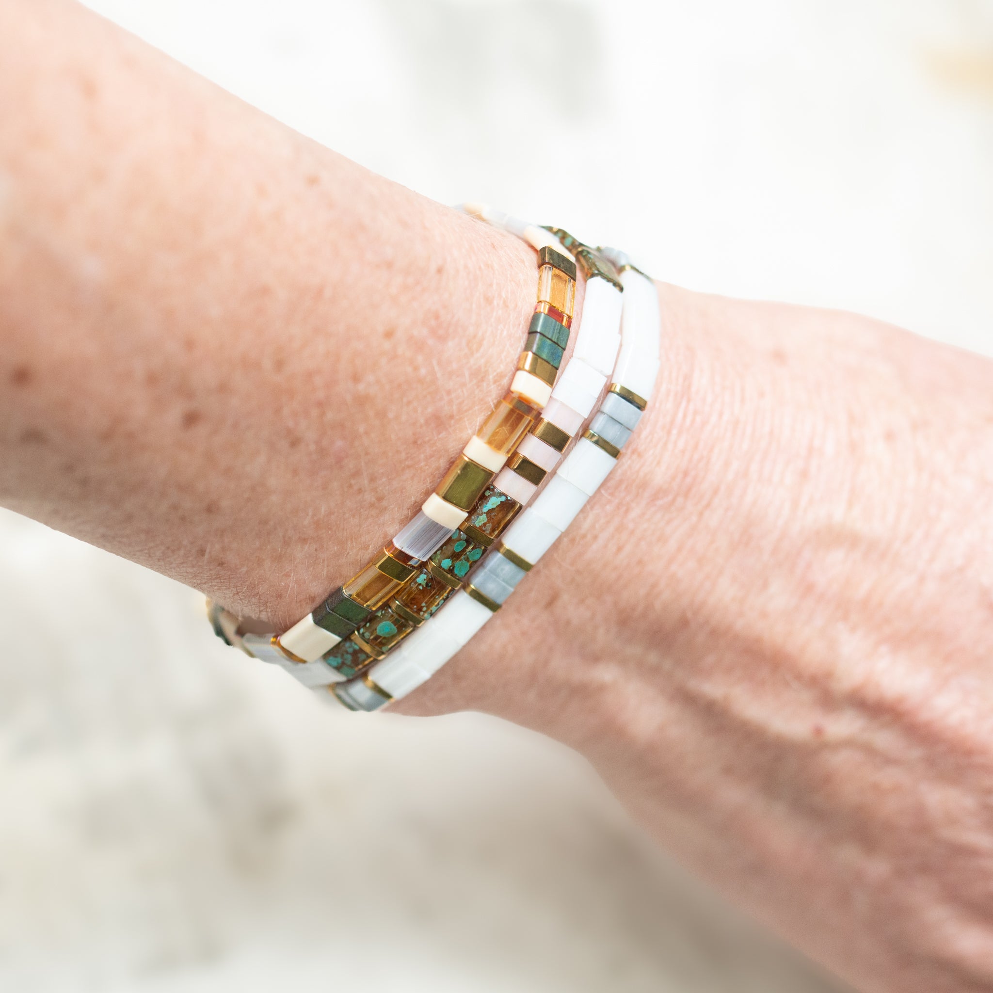 Glass Tila Bead Bracelet | Set/3 | Natsu