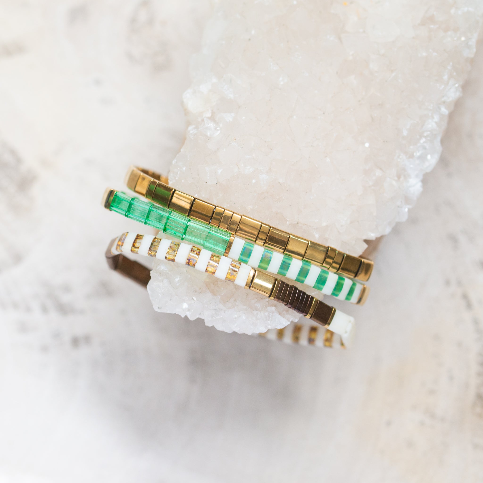 Glass Tila Bead Bracelet | Set/3 | Midori + Kin