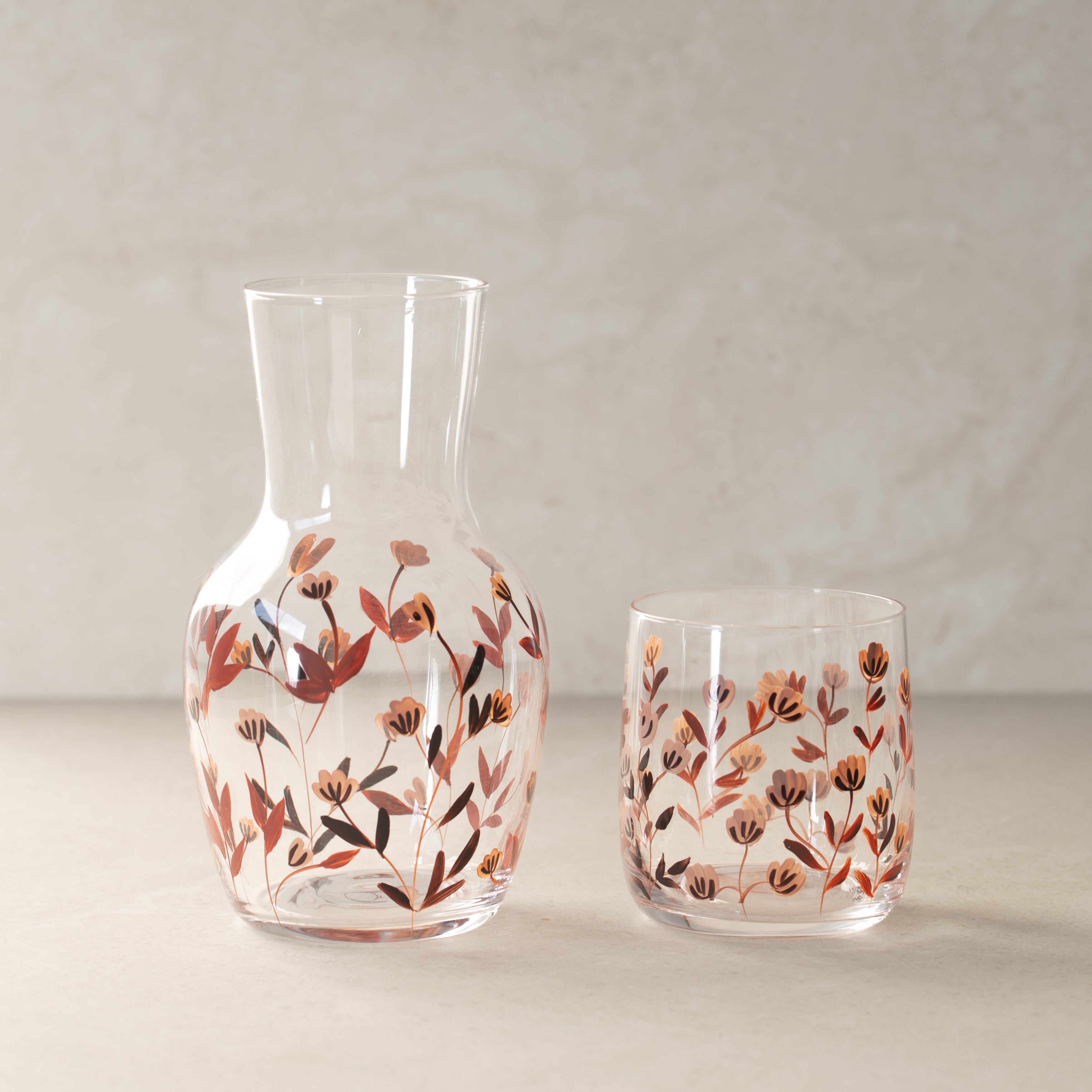 Glass Carafe Set | Hand Painted | Autumn Vine