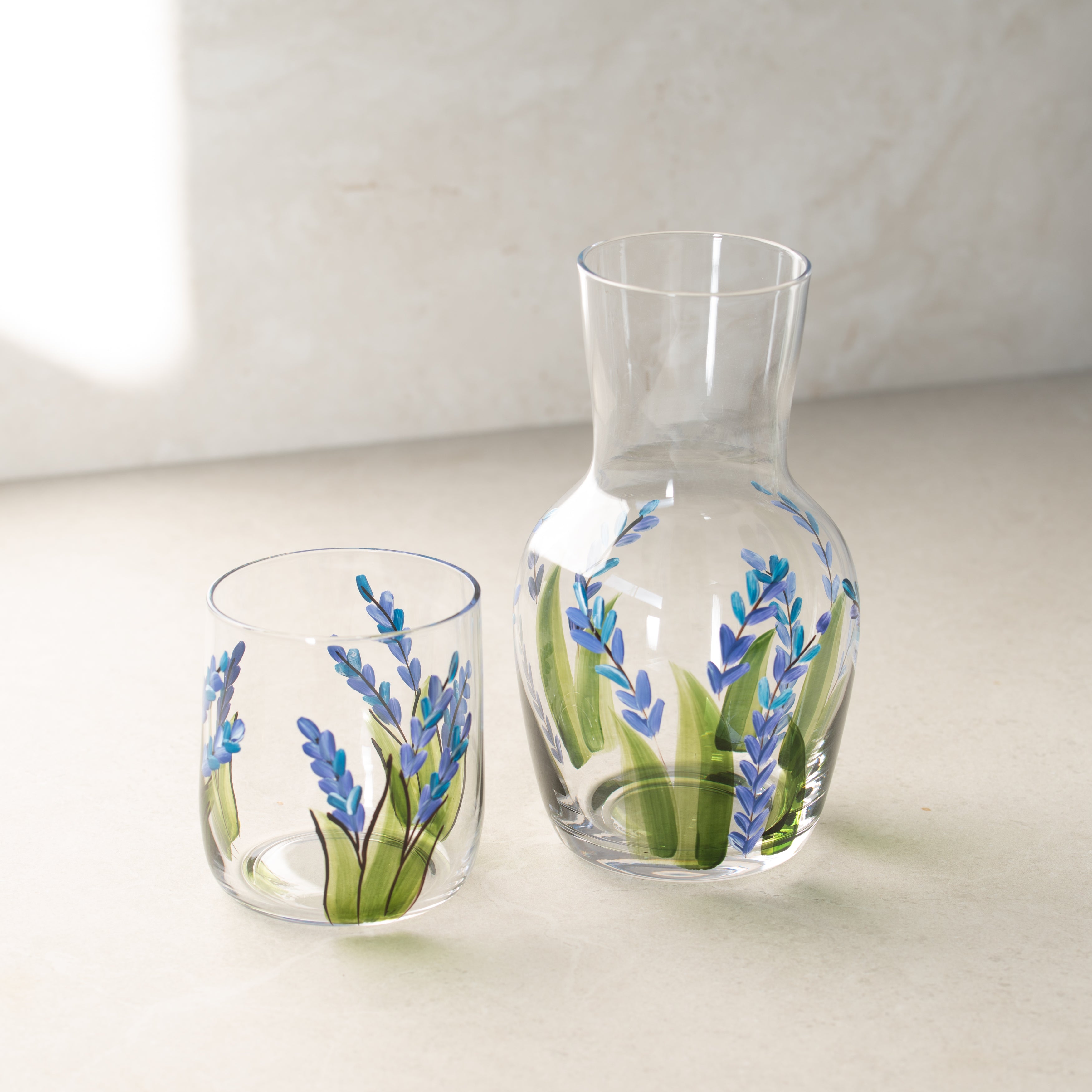 Glass Carafe Set | Hand Painted | Wisteria Geisha