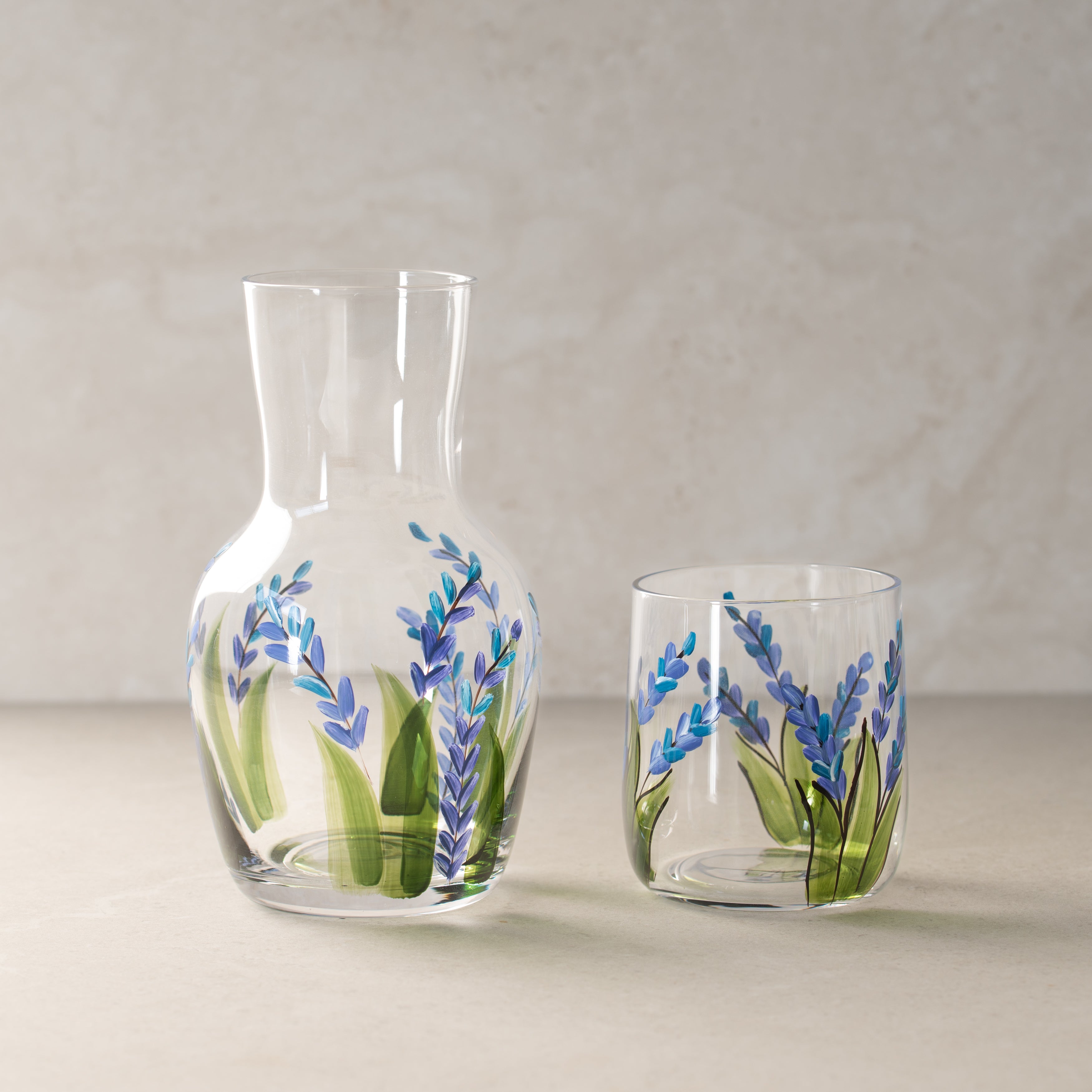 Glass Carafe Set | Hand Painted | Wisteria Geisha