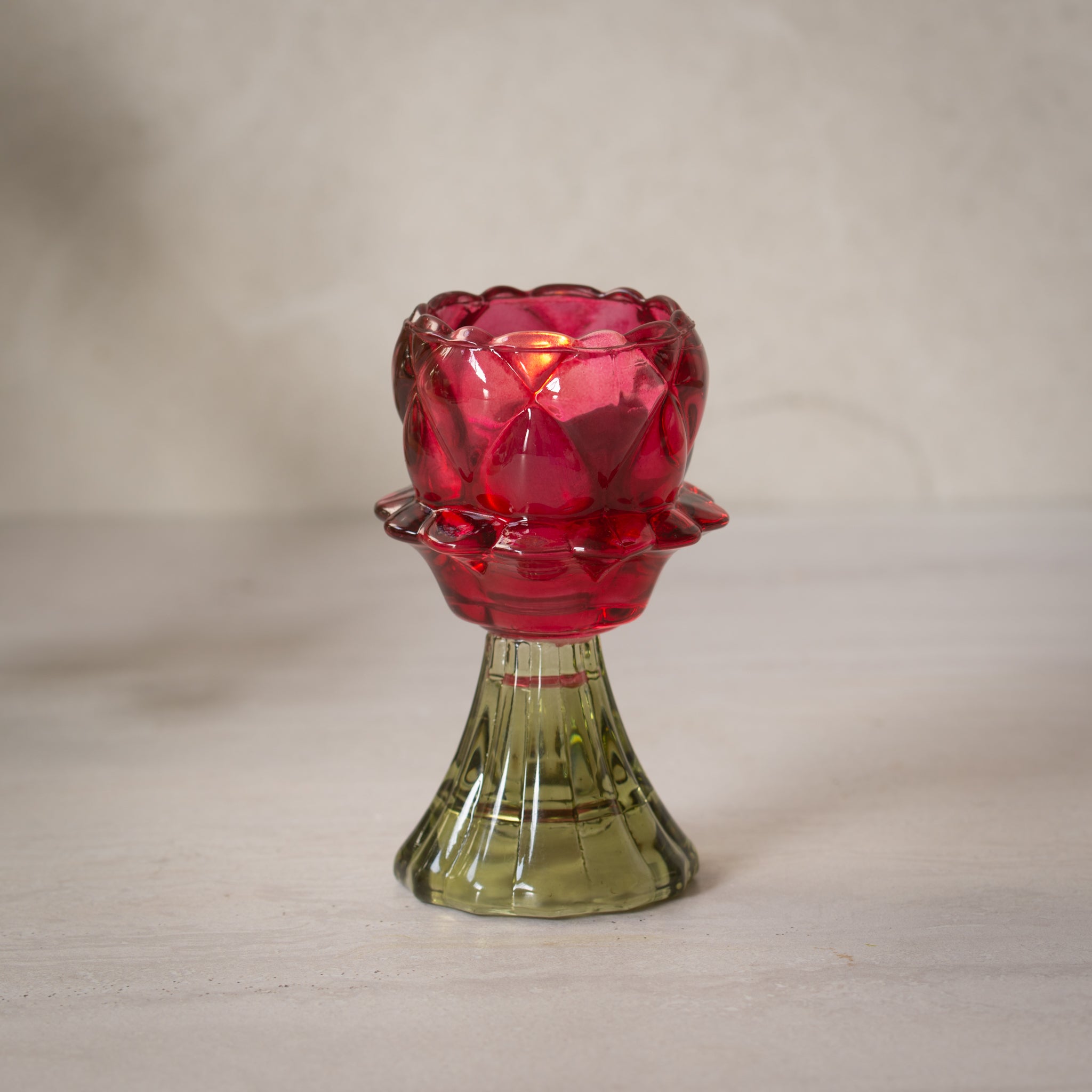 Glass Tealight Holder | Zena | Pink + Green