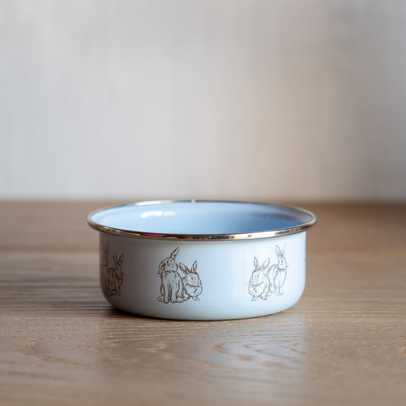 Golden Rabbit Enamel Bowl with Lid | Blue