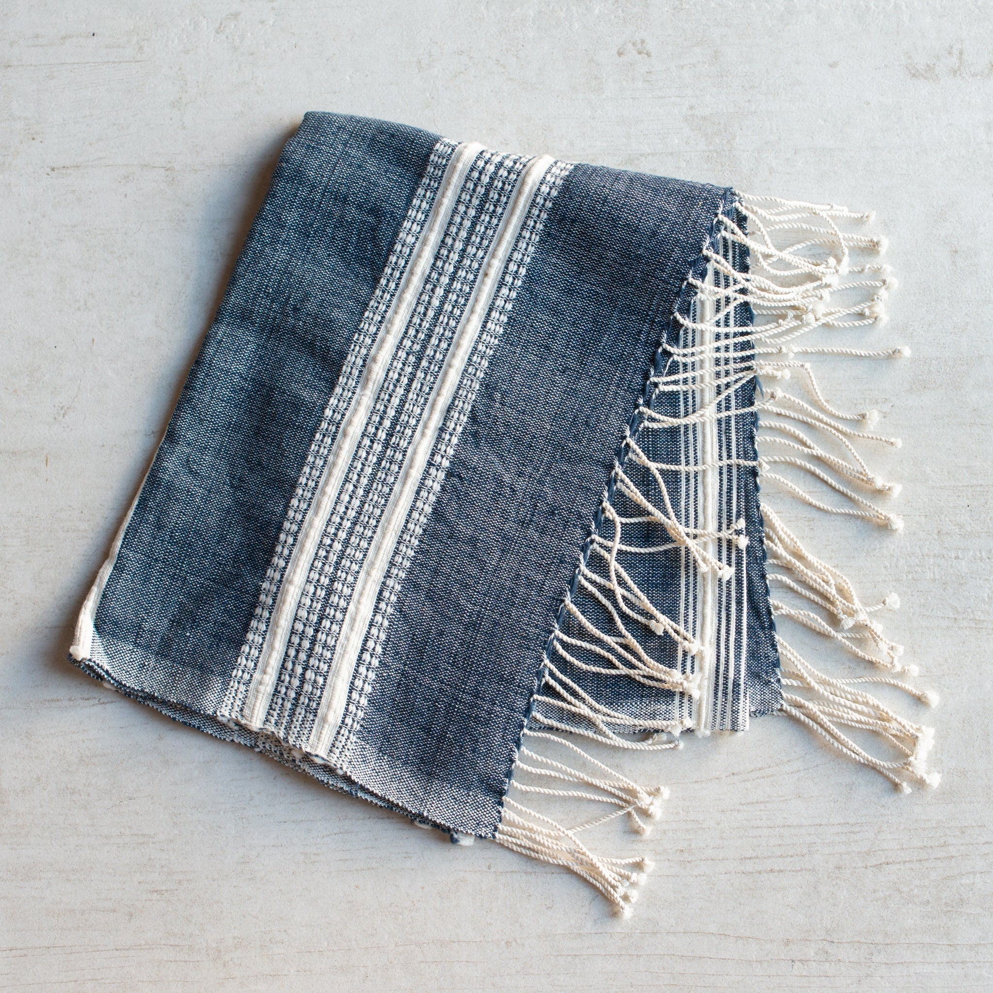 Handwoven Hand Towel | Cotton | Navy + Natural