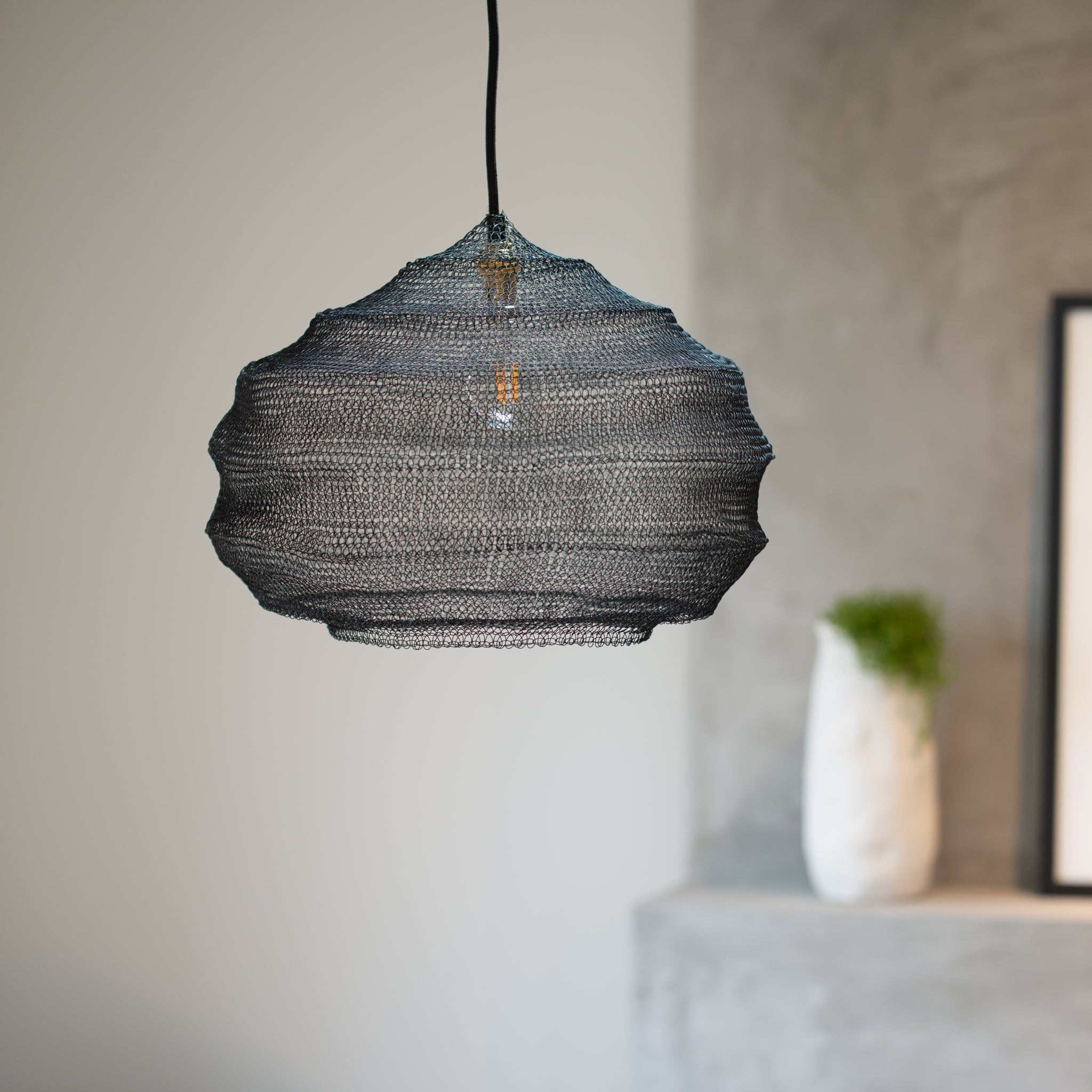 Hand Woven Wire Light Shade | Ruche | Black Mist