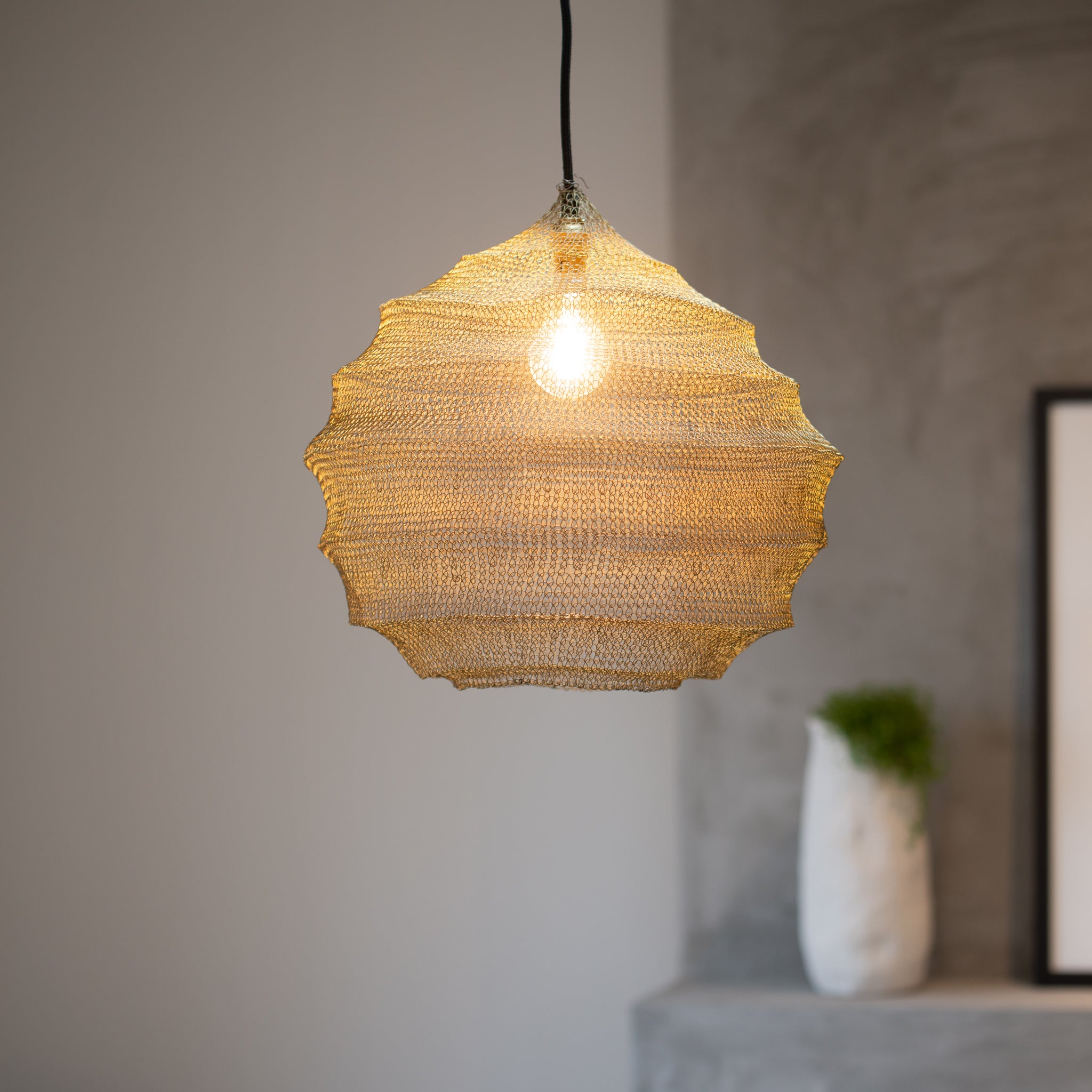 Hand Woven Wire Light Shade | Ruche | Gold