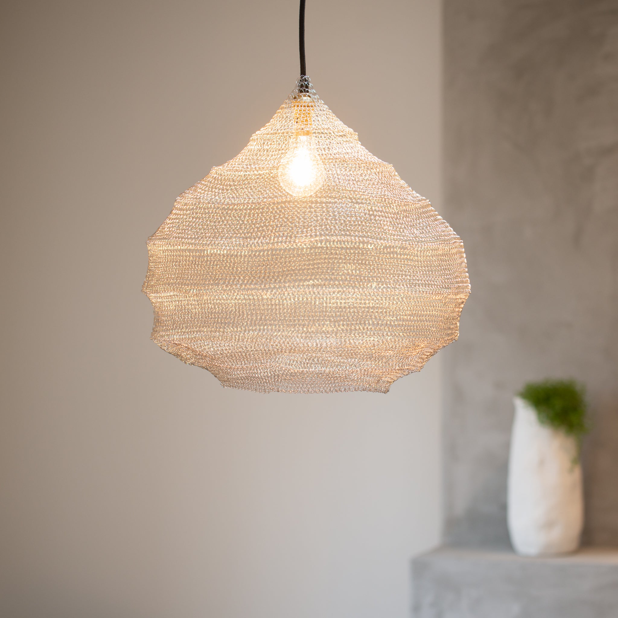 Hand Woven Wire Light Shade | Ruche | Silver