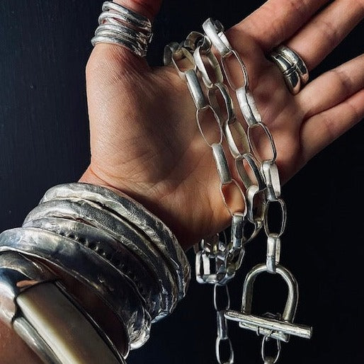 Small Hammered Tube Bracelet | Silver