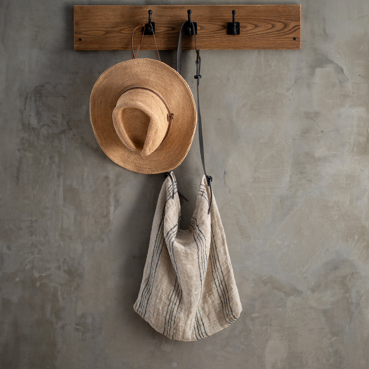 Linen + Leather Stripe Bag | Natural
