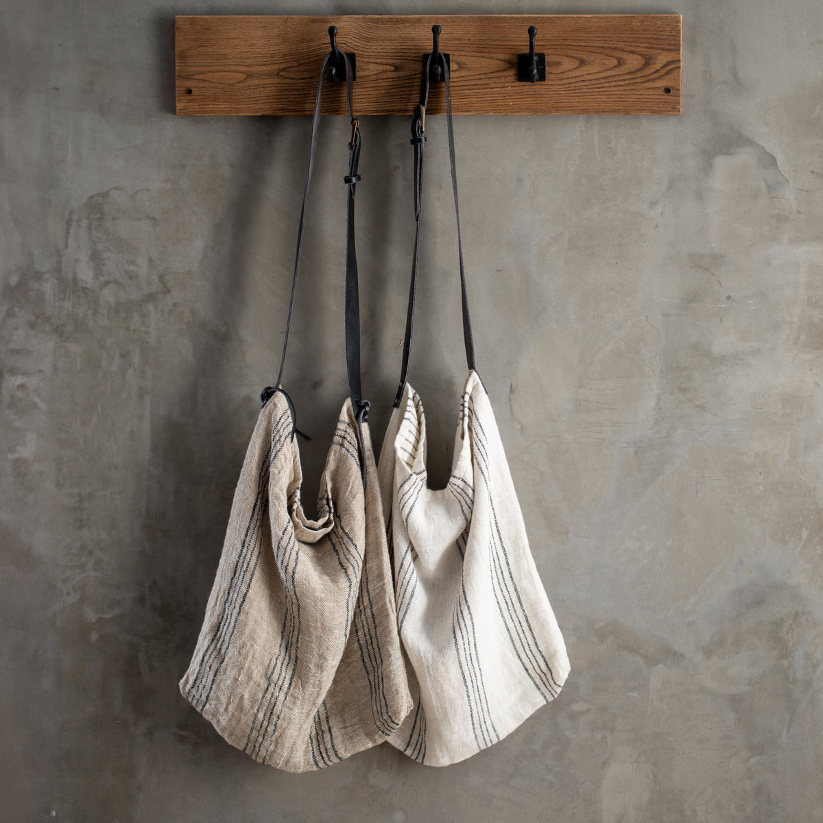 Linen + Leather Stripe Bag | Winter White