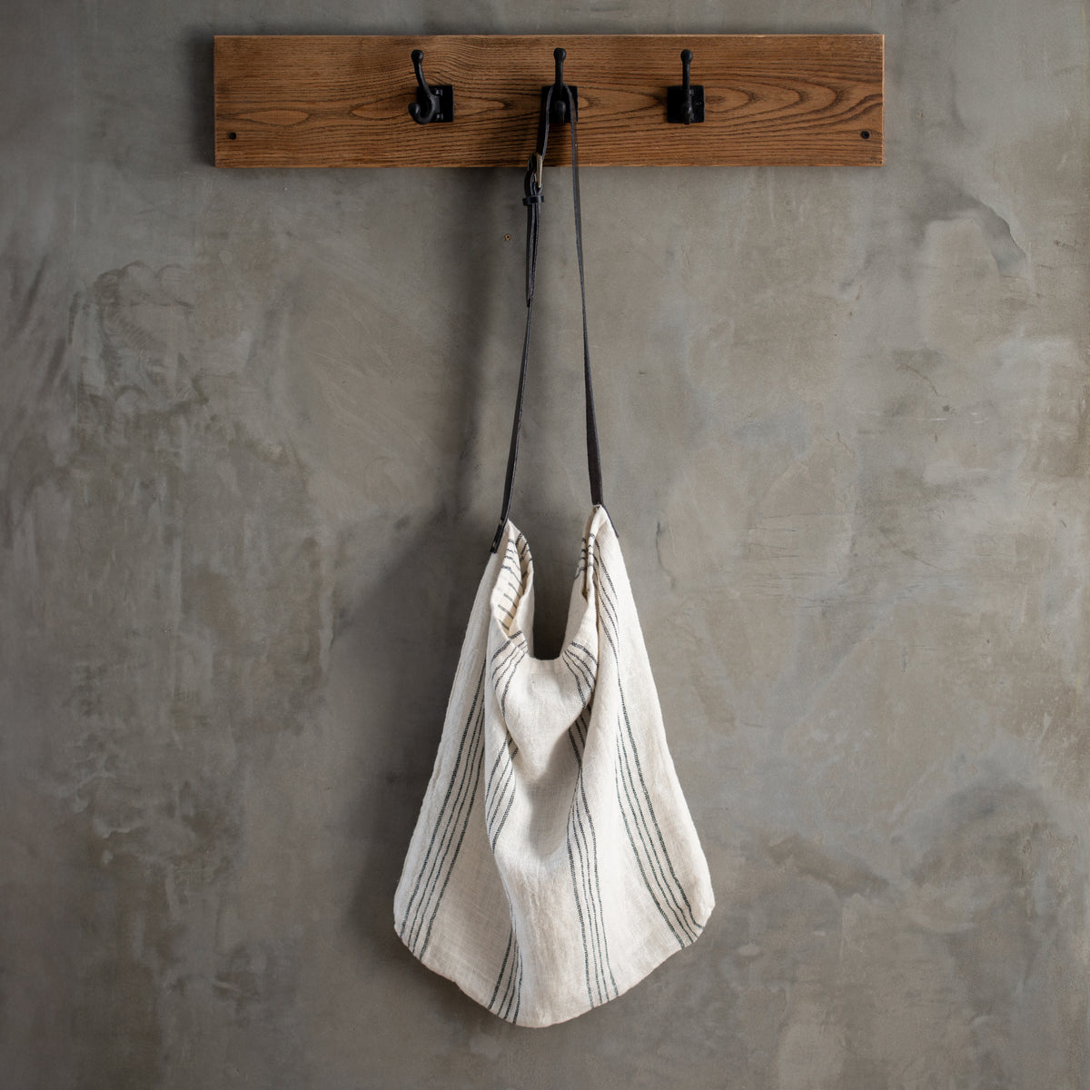 Linen + Leather Stripe Bag | Winter White