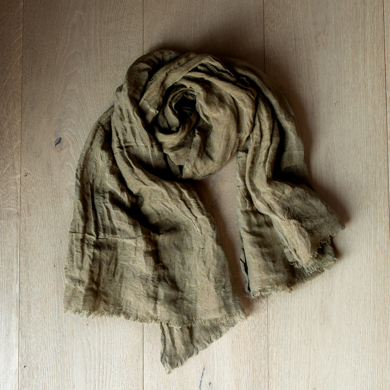 Handwoven Linen Scarf | Khaki Green