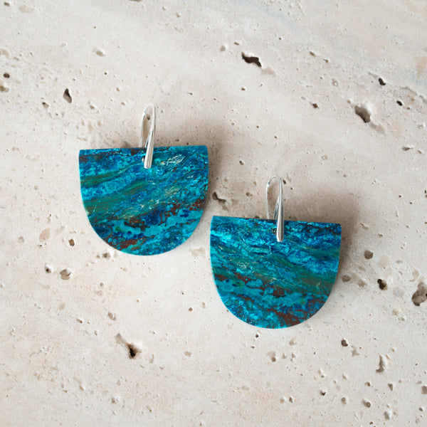 Natural Stone Earrings | Chrysocolla Shield C