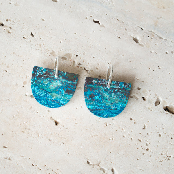 Natural Stone Earrings | Chrysocolla Shield D