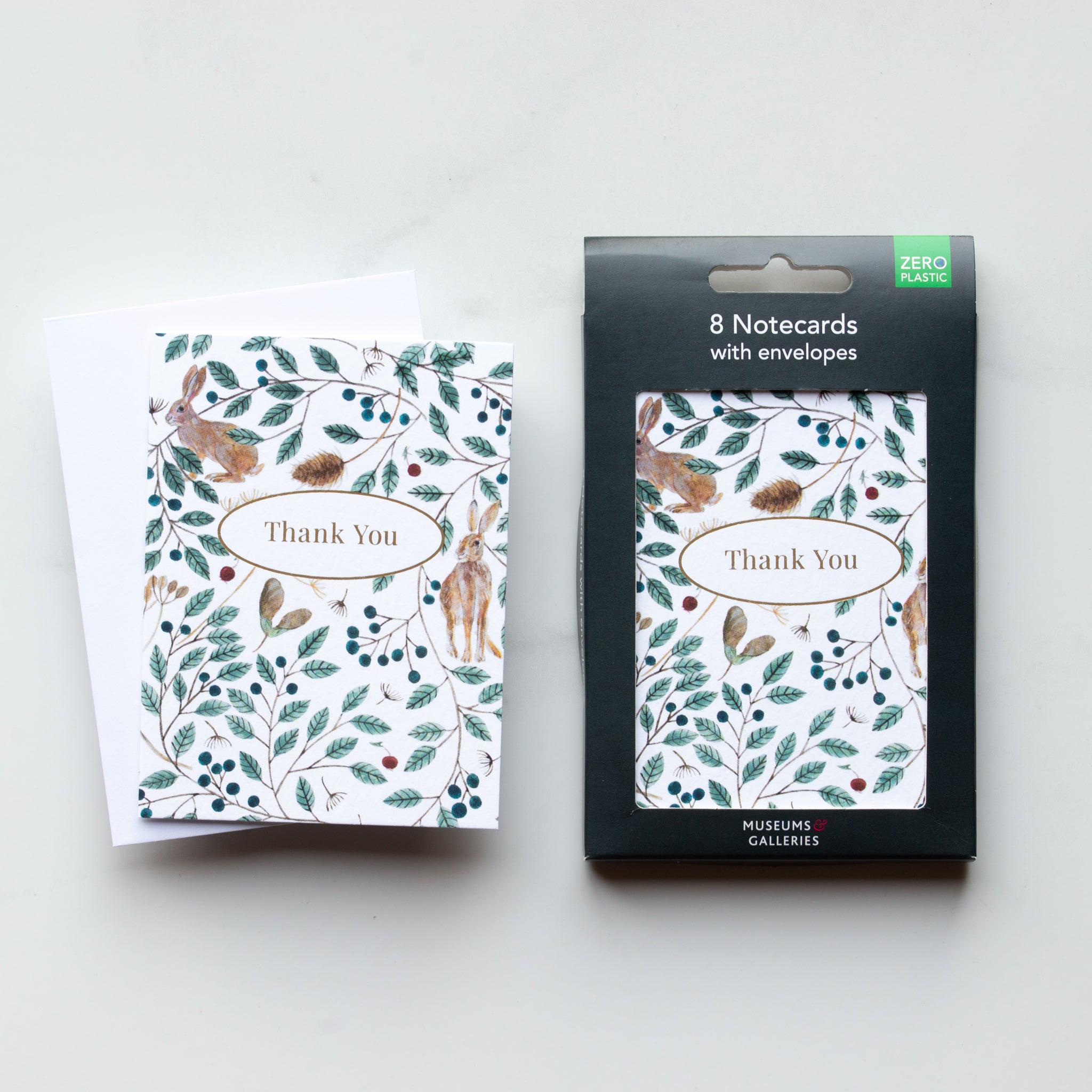 8 Notecards with Envelopes | Hares & Berries 'Thank You'