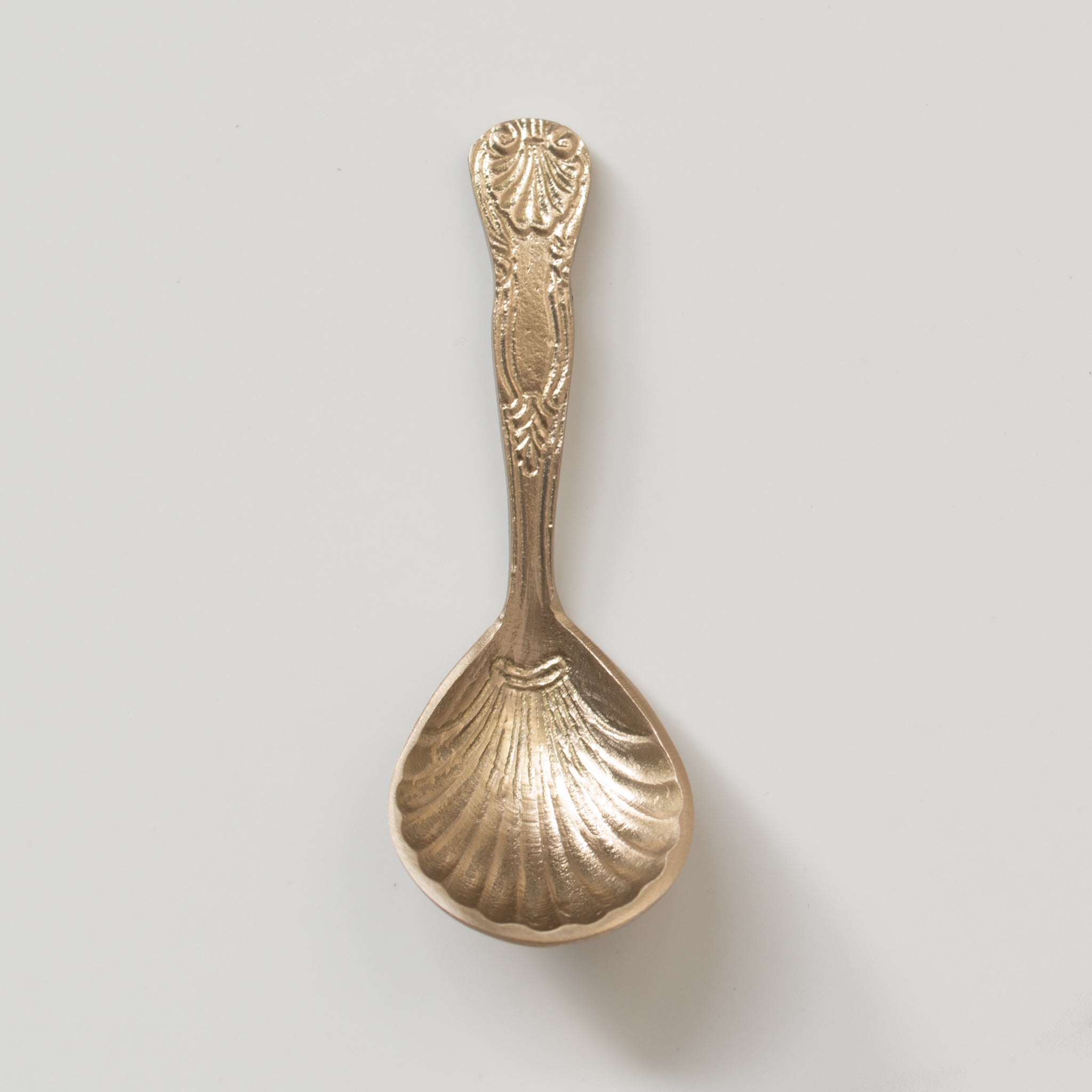 Ornate Shell Caddy Spoon | Brass