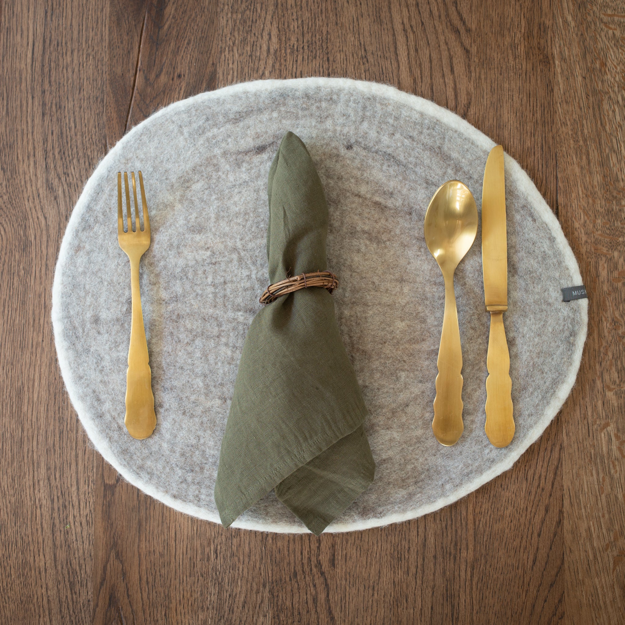 Muskhane Wool Felt Pebble Mat | Light Stone + Natural | Large