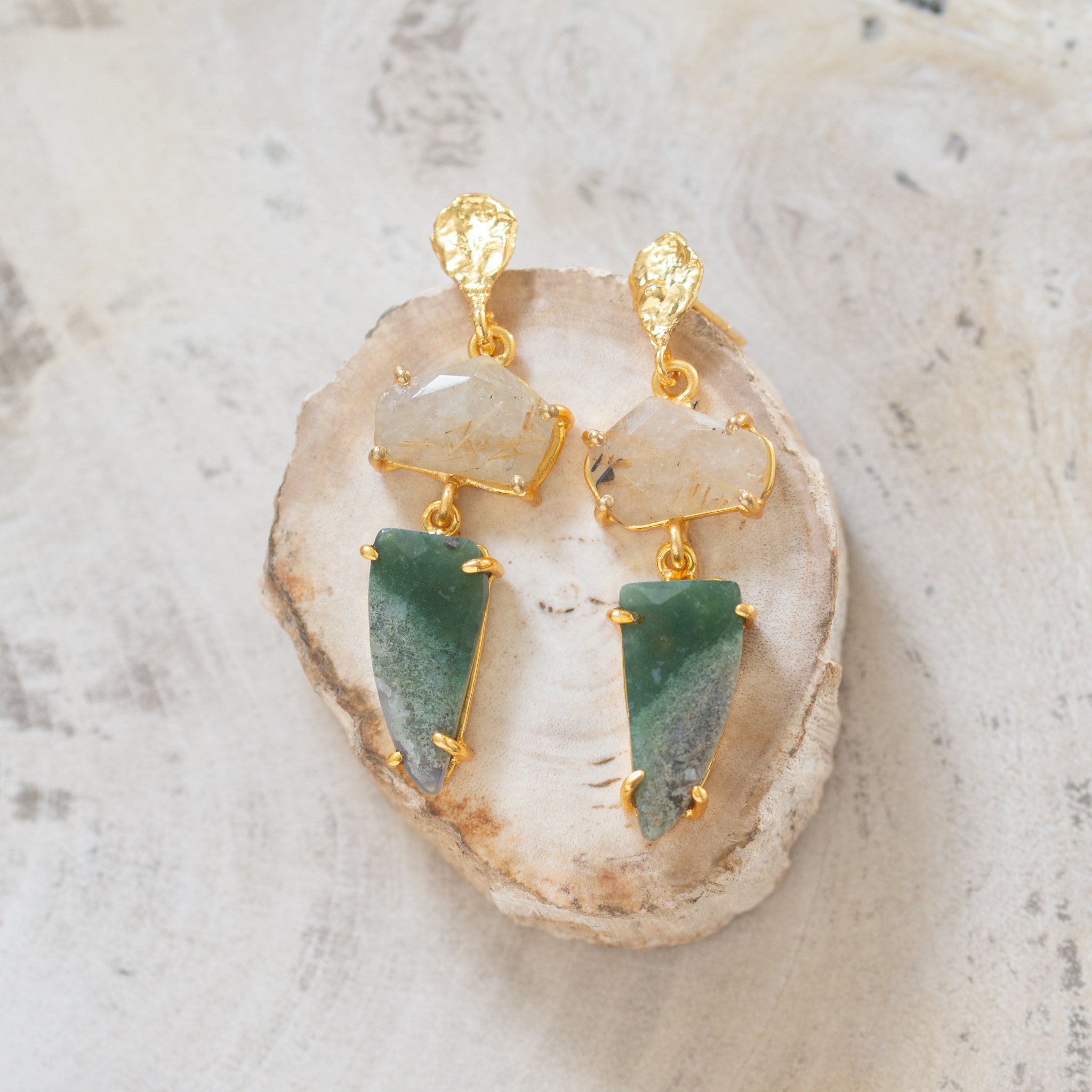 Raw Crystal Stone Earrings | Rutilated Quartz
