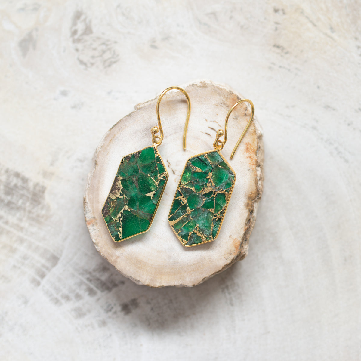 Raw Crystal Stone Earrings | Emerald Mohave
