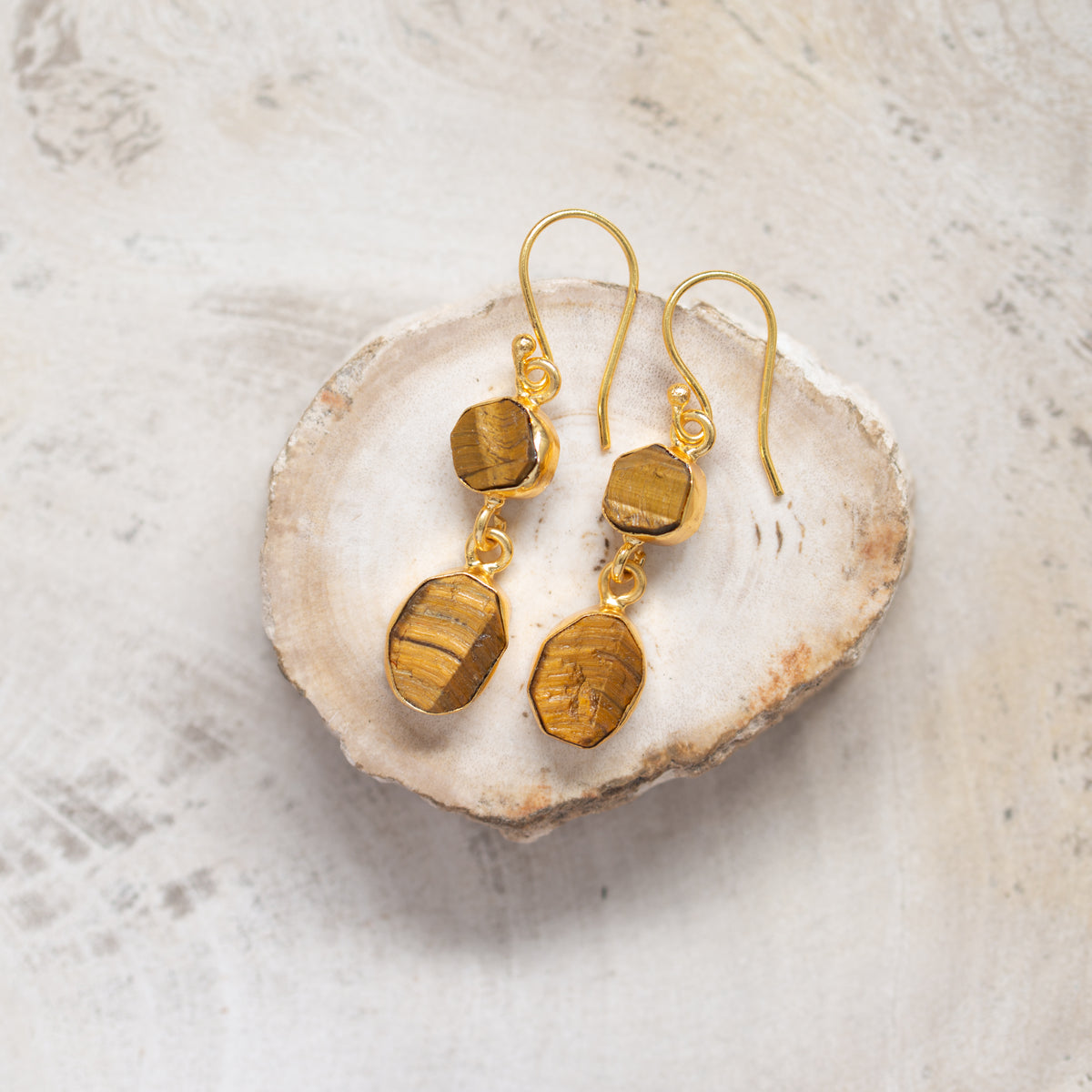 Raw Crystal Stone Earrings | Tiger Eye