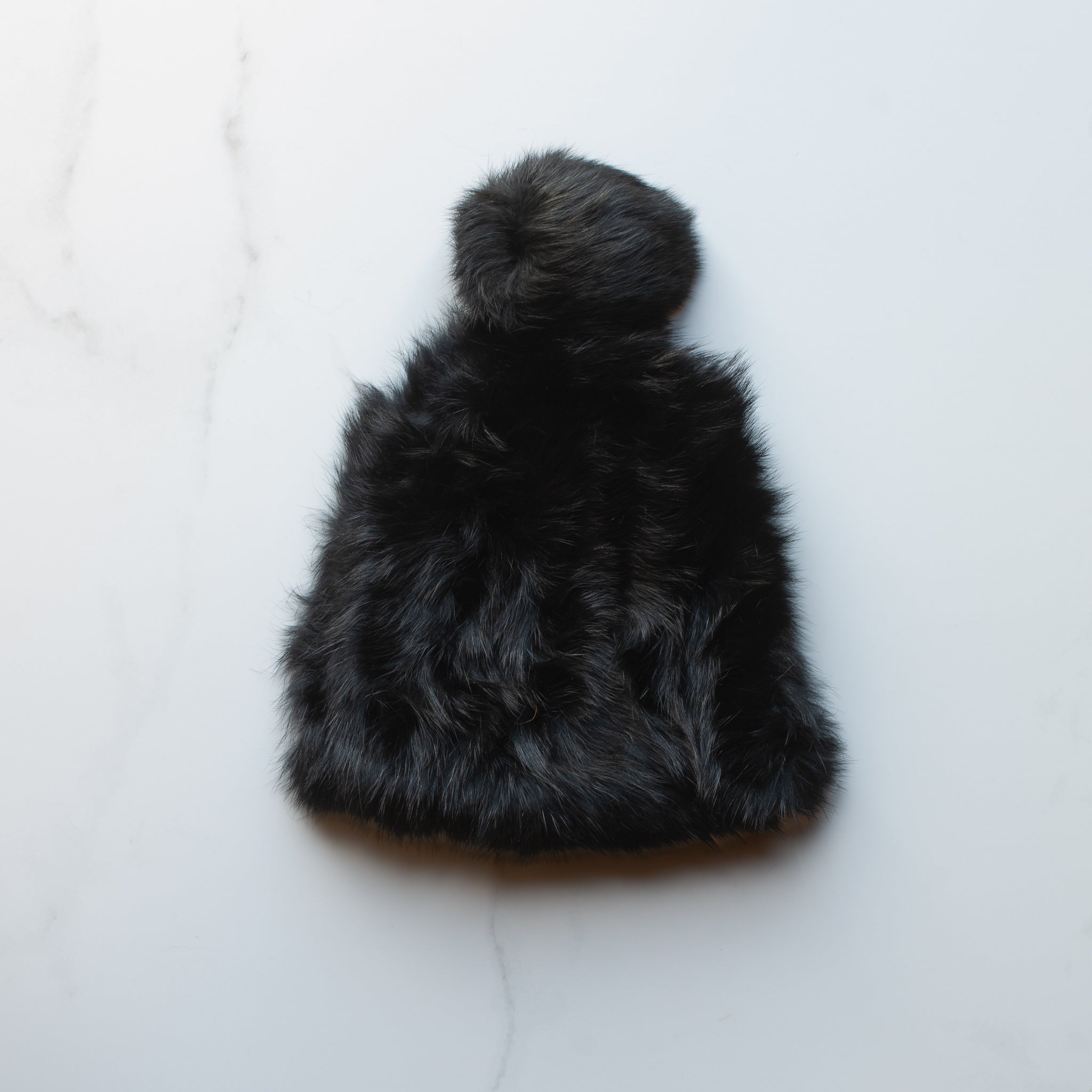 Rabbit Fur Beanie with Pompom