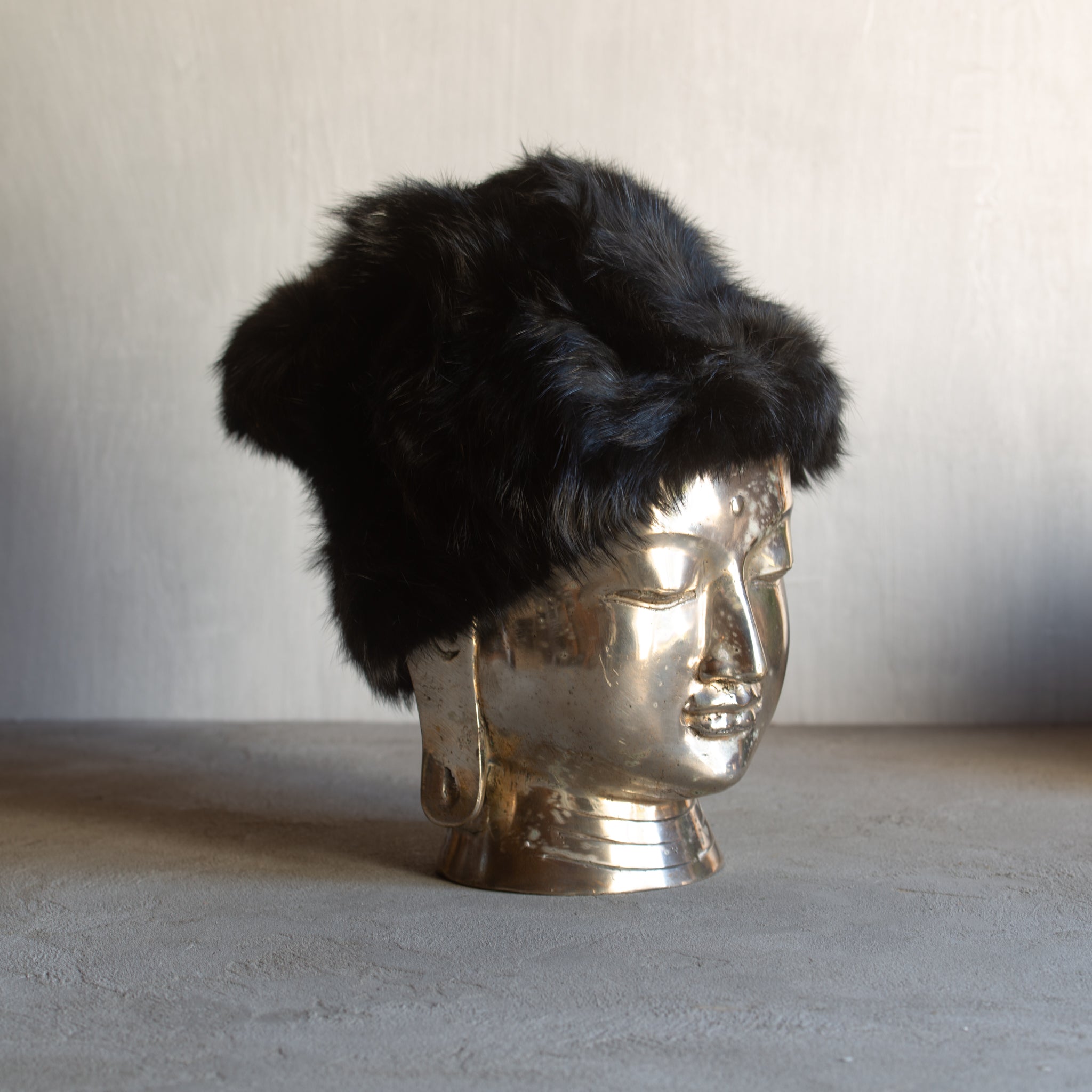 Rabbit Fur Beanie with Pompom