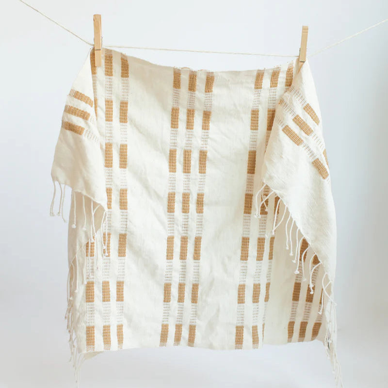 Handwoven Hand Towel | Cotton | Natural + Mustard