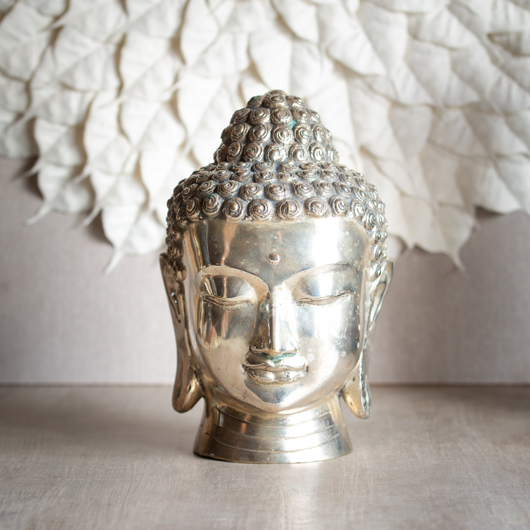 Bronze Buddha Head Sculpture - Silver Finish